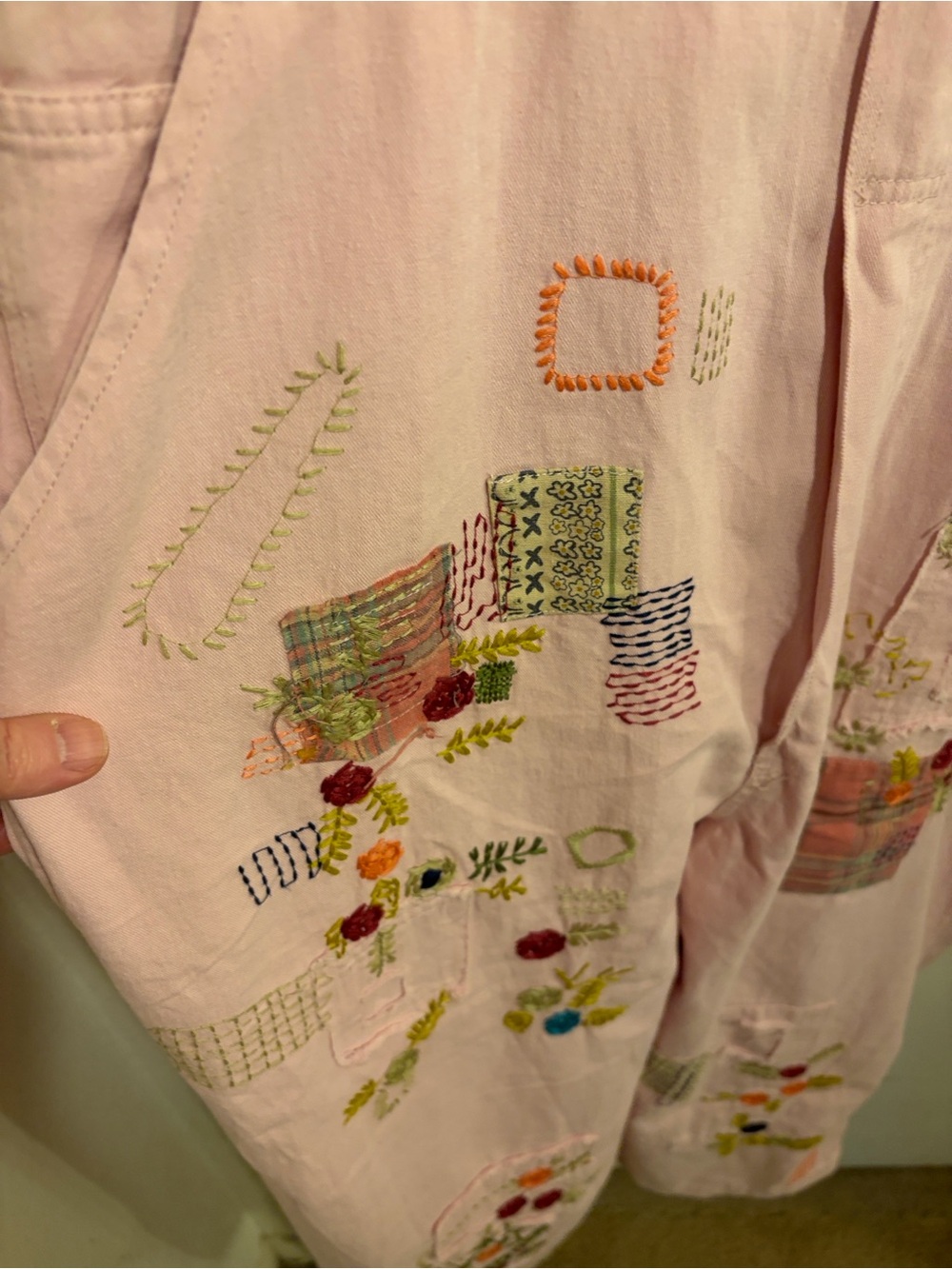 NWT BLUE VELVET Pink Patchwork Overalls EMBROIDERED FLOWERS LARGE Bluevelvet - Picture 11 of 14